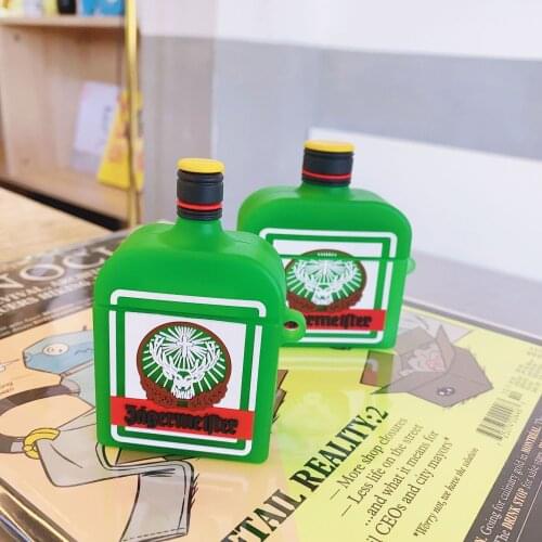 Holy deer Cartoon Jagermeister Bottle Design Earphone Case with Keychain for Airpods Pro Creative Wine Cover for Airpods 1/2