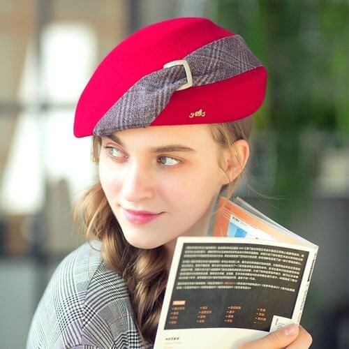 Lady Wool Fedoras Hats Girls Winter Fashion Woolen Hat Female British Plaid Beret Hat Octagonal Leisure Painter Caps Adjust A102