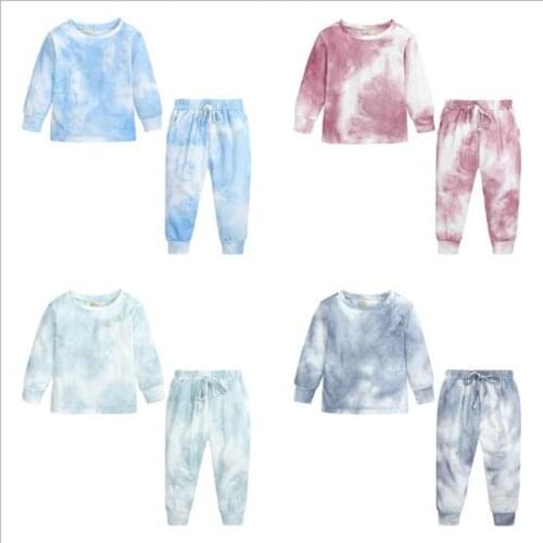 2020 Kids Tales Autumn Fashion Family Matching Tracksuit Tie Dye Print Children Clothing Set 2pcs Kids Suit