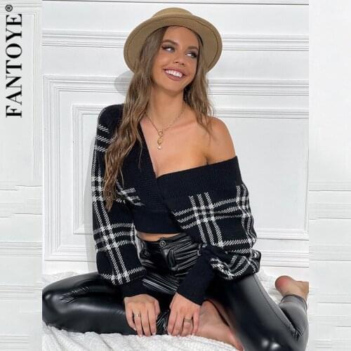 Fantoye Knitted Deep V-neck Elastic Women Sweater Black Long Sleeve Sexy Backless Sweater Ladies Autumn Slim Streetwear Top 2021