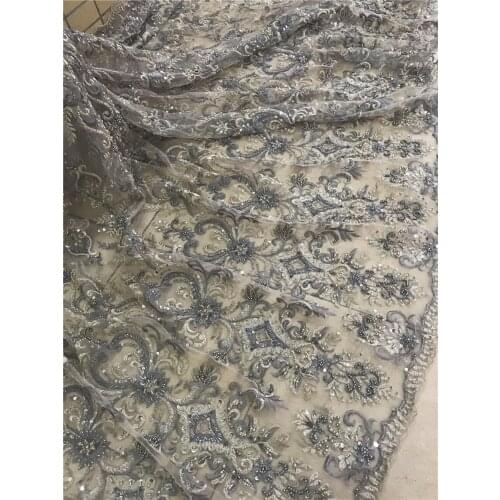 French Tulle Lace Fabric African Lace Fabric with beads ZH-218889 Embroidery Nigerian Lace Fabric for Dress