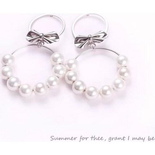 Exquisite Jewelry Whole Real 925 Sterling Silver Drop Earrings Shine Delicate Ear Hook Splendid Pearl Connection Shine Bow-knot