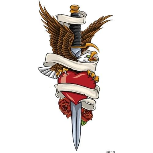 Dagger Eagle Heart Rose Temporary Tattoos for Men Women Girl Big Size Fake Tattoo Stickers Waterproof Tatoo Body Transfer Tatto