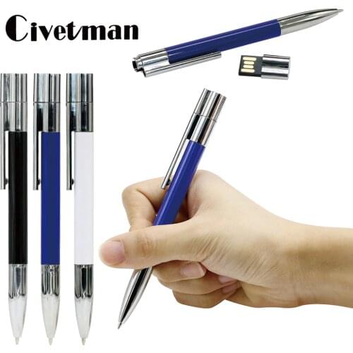 Classical Plastic Memoria USB2.0 Ballpoint Pen USB Flash Drive 128GB Pendrive 8GB 16GB 32GB 64GB Pen Drive 256GB Flashdrive Gift