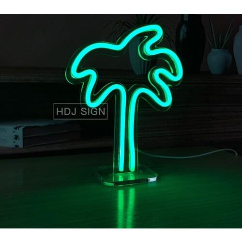Coconut Tree Neon USB Night Light Bar Bedroom Office Cafe LED Table Decor Desk Lamp Atmosphere Light Creative Gift Wall Decor