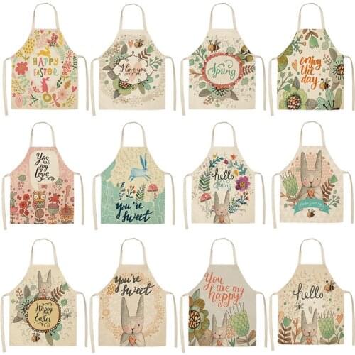 Kitchen Apron Waterproof Women Cartoon Animal Sleeveless Cotton Linen Kitchen Cooking Aprons Home Cleaning Tools