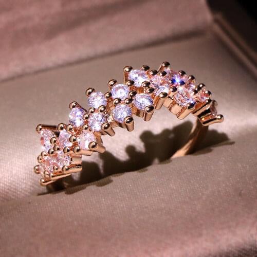 Cute Fashion Flower Wedding Ring for Women Luxury Mini Crystal Zircon Rings Rose Gold Silver Color Engagement Rings Jewelry