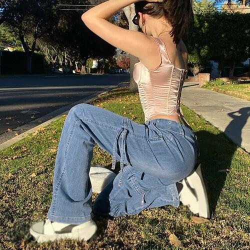 Fashion Women Street Sexy Belt Drawstring Baggy Jeans Womens 90s Skater Jeans Mid-Waist Retro Casual Pants джинсы для девушек