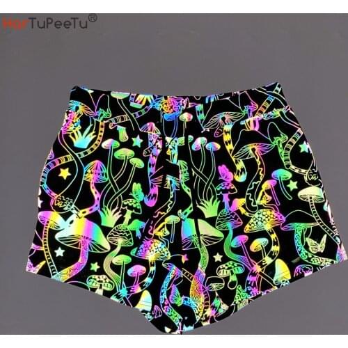 Men Summer Shorts 2021 Jogger Reflective Safety Trouser Mushroom Print Drawstring Elastic Waist Cycling Gym Shorts with Pockets