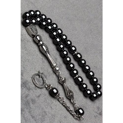 Male Glossy Gray Sphere Cut Hematite Stone Natural Stone Muslim Prayer Beads