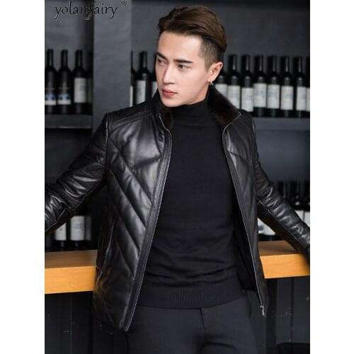 Mink Fur Collar Mens Genuine Leather Jacket Down Jacket Sheepskin Coat Winter Clothes Men 2020 Chaqueta Hombre 1962 Pph1536