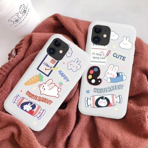 Funny Cartoon Rabbit Candy Case for iPhone 12 Mini 11 Pro Max X XR XS 7 8 Plus 6 6S Soft White Phone Cover