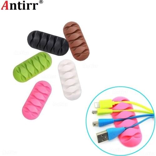 Desktop phone Cable Winder Wire Cord fixer Silicone Holder Earphone clip Charger Organizer Management 5 slot Strip Multipurpose