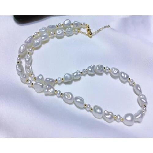 10mm white baroque pearl necklace gold clasp extend chain natural Freshwater PEARL Women Jewelry 14'' 17'' 35cm 43cm
