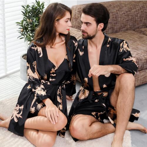 5XL 4XL Oversize Mens Nightgowns Set Imitation Silk Kimono Pajama Men Sexy Robe Satin Bathrobe Home Womens Night Gown Set