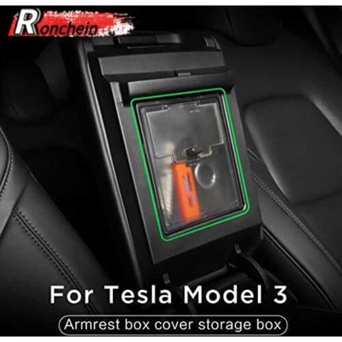 RONCHEIN Armrest Box Storage for Tesla Model 3 Accessories Auto Container Glove Organizer Case Hidden Holder Box Replacement