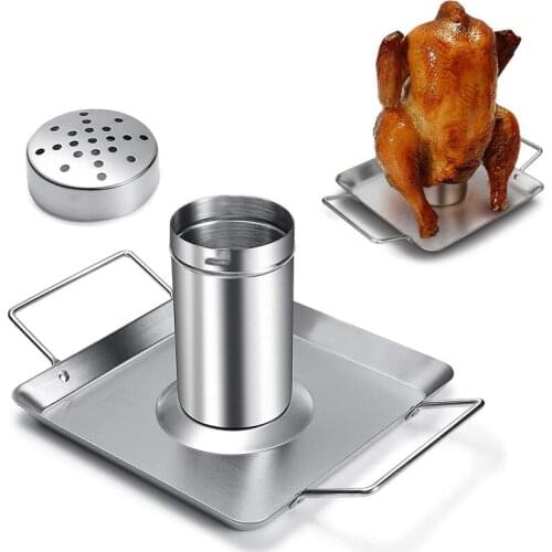 Stainless Steel BBQ Chicken Roaster Beer Wine Holder With Beer Can Barbecue Roasting Pan Tray Rack Grill Cooking Oven BBQ Stand