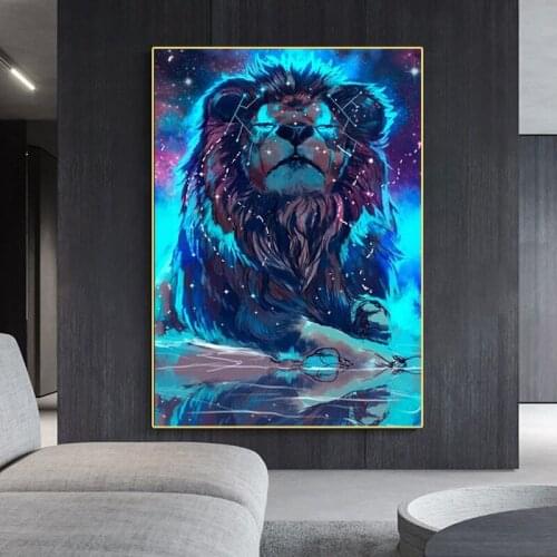Animals Art Domineering Lion Posters and Prints Ferocious Wolf Canvas Paintings Cartoon Wall Art Pictrue Living Room Home Decor