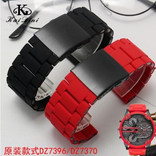 Rubber clad steel hand strap for DZ7370DZ7396 Red Devils black waterproof series Natural Glued steel Male large dial accessories