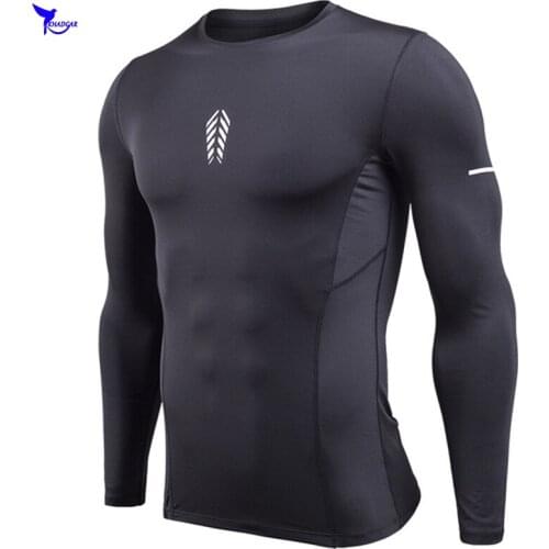 2019 Printed Rashgard Bodybuilding Running Shirt Men Quick Dry Jogging T-shirt Long Sleeve Elastic Compression Fitness Sportwear