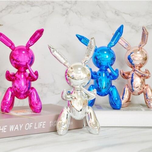 Nordic Decoration Figurine Electroplated Balloon Rabbit Statue Office Room Decor Resin Figurines Holiday Gifts Home Accessories