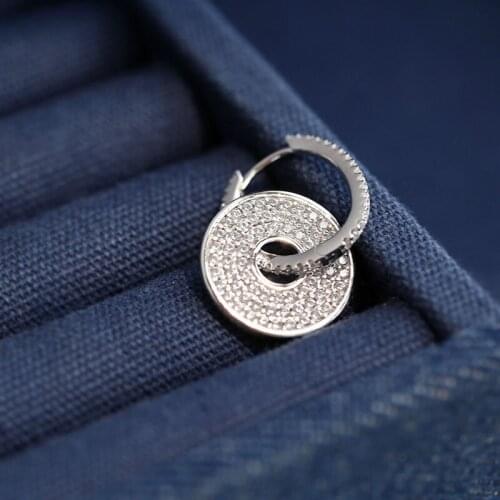 SOELLE July New Solid 925 Sterling Silver Mono Paved Disc Earring Full Micro Cubic Zirconia Stones Women Luxury Brand Jewelry