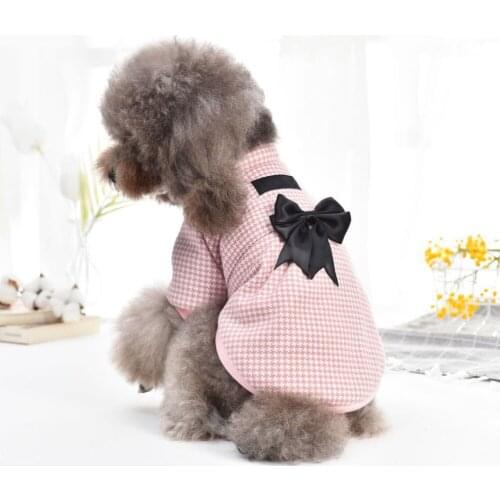 Plaid Dog Sweater with Ribbon Bow for Small Dogs Poodle Yorkie Outfits Cute Coat Thicker Jacket Puppy Chihuahua Ropa Para Perro