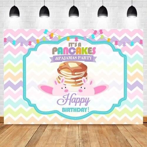 Slumber Party Backdrop Birthday Party Photo Background Colorful Stripe Background Pancakes Pajamas Party Photography Backdrops