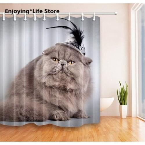 Lovely Cat Shower Curtain Waterproof Fabric Shower Curtain Bathroom Decoration 72 x 72 with 12 Hooks