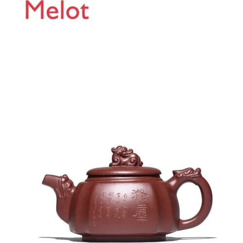 Yixing Purple Clay Pot Pure Handmade Famous Kung Fu Teapot Tea Set Lettering Square Pot Angle Square Tenglong Pot