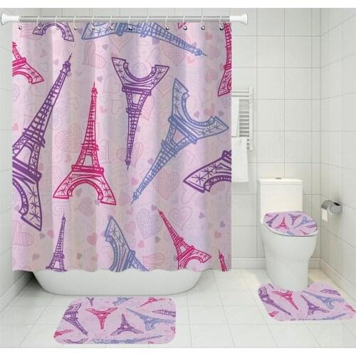 4 Pieces Curtains Paris Tower Shower Curtain For Bathroom Bath Sets 3D Printing Soft Home Textile Bathroom Curtain Decoration