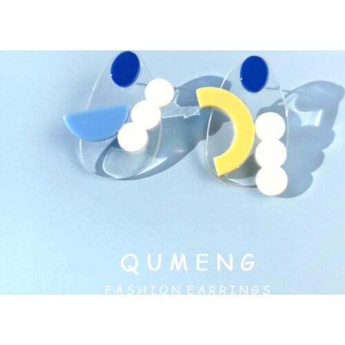 QUMENG 2020 trend new water drop Wave point geometry acrylic stud earrings for women transparent semi-circular fashion Jewellery