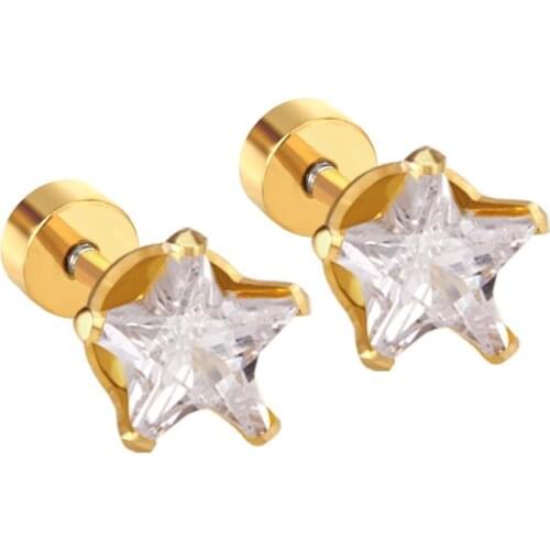 LUXUKISSKIDS Stainless Steel Kids Gold Earrings Star Crystal Stud Earings For Women Fashion Jewelry pendientes brincos piercing