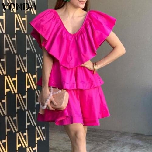 Women Holiday Sundress 2021 VONDA Bohemian Beach A-line Dress Female Casual Vintage Pleated Party Vestidos Oversized Robe Femme