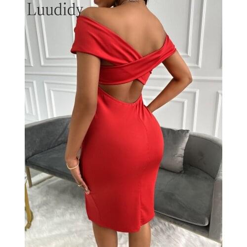 Women Sexy Party Dress Off Shoulder Open Back Slit Bodycon Dress