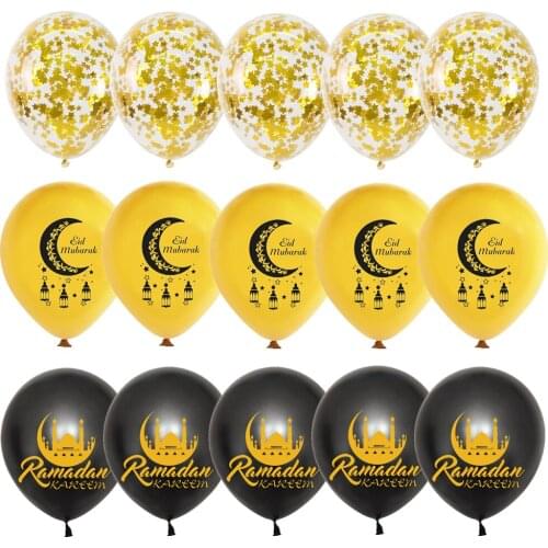 15pcs 12inch Mixed Gold EID MUBARAK latex balloons Gold Star confetti balloons set helium globos for Muslim Islamic Party Decor