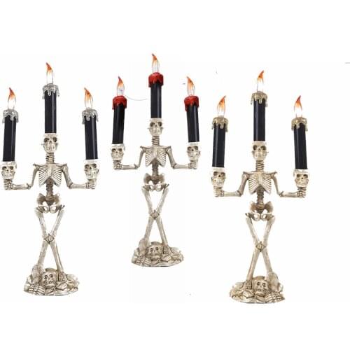 Halloween 3-headed Skeleton Candlestick Ghost Festival Horror Decor Props Led Candle Light Skull Ornament Party Home Decoration