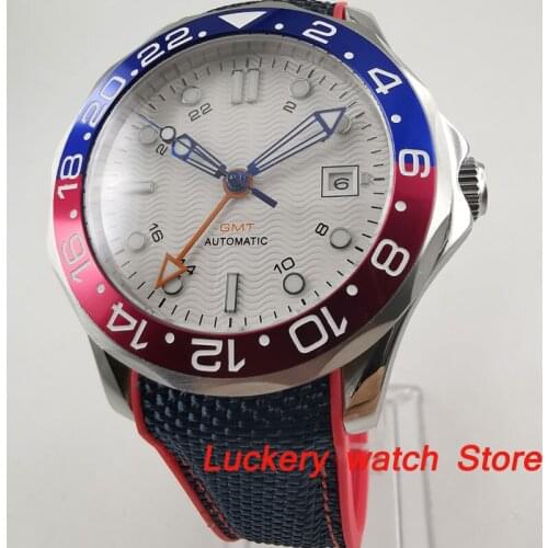 41mm no logo white dial Luminous saphire glass;blue and red Bezel GMT Automatic movement mens watch-BA156