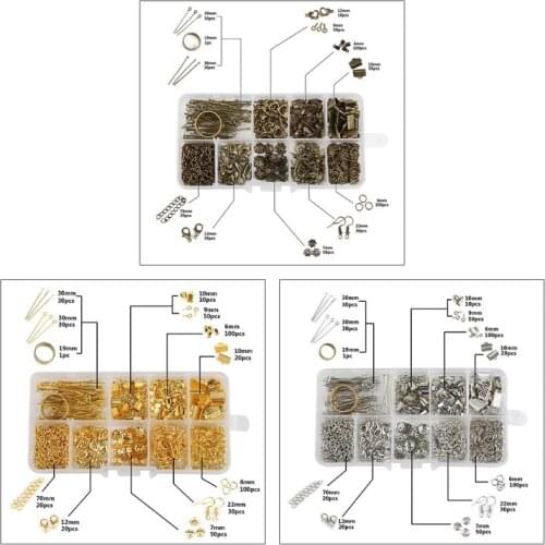 N7MF 461PCS Jewelry Making Kits Necklace Chain Earring Hooks Head Pins Jump Rings Lobster clasp DIY Jewelry Findings Set