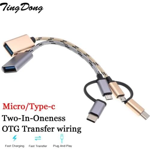2 in 1 USB 3.0 OTG Adapter Cable for Samsung Nylon Braid Micro USB Type C Data Sync Adapter for Huawei for MacBook Type-C OTG
