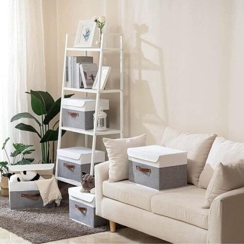 Large Collapsible Storage Box with Lid Clothing Shelf Basket Bins Toy Box for Towels Books Clothes(White/Gray,2-Pack)