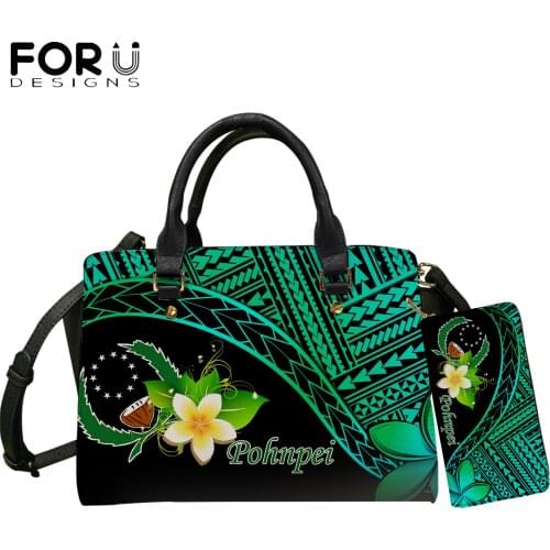 FORUDESIGNS Brand Designer 2pcs Set Women Luxury Shoulder Bag And Wallets Pohnpei Polynesian Plumeria Prints Ladies Handbags Sac