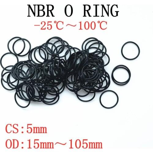 NBR O Ring Seal Gasket Thickness CS 5 mm OD 15~80mm Nitrile Butadiene Rubber Spacer Oil Resistance Washer Round Shape Black