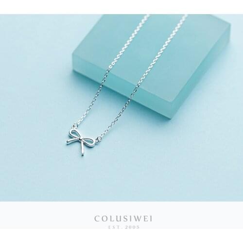 Colusiwei Cute Bowknot Pendant Necklace for Women 925 Sterling Silver Jewelry Fashion Korea Style Jewelery Bijoux Accessories