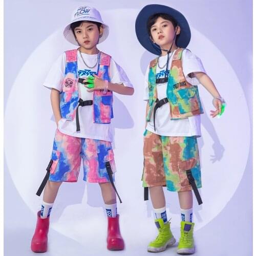 Kids Hip Hop Jazz Dance Clothing For Girls Colorful Camouflage Suit for Kid Modern Dance Clothes Boys Costumes Streetwear XS1909