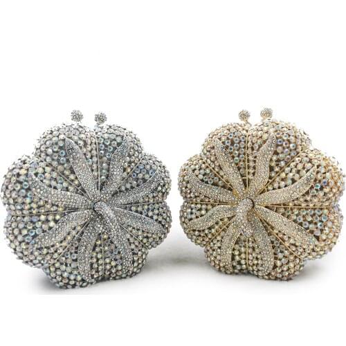 New Arrival 7 Colors AB Rhinestone Clutches Pumpkin Shape Circle Wedding Bridal Clutches Elegant Ladies Diamond Party Purses