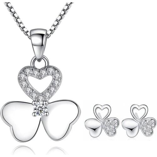 Romantic 925 Sterling Silver Bridal Jewelry Sets for Wedding aaa Cubic Zirconia Flower Pendants Necklaces Earring Set Women Gift