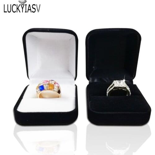 Wholesale Ring Packaging Box Black Velvet Jewelry Display Storage Foldable Case For Wedding Ring Valentines Day Gift Organizer