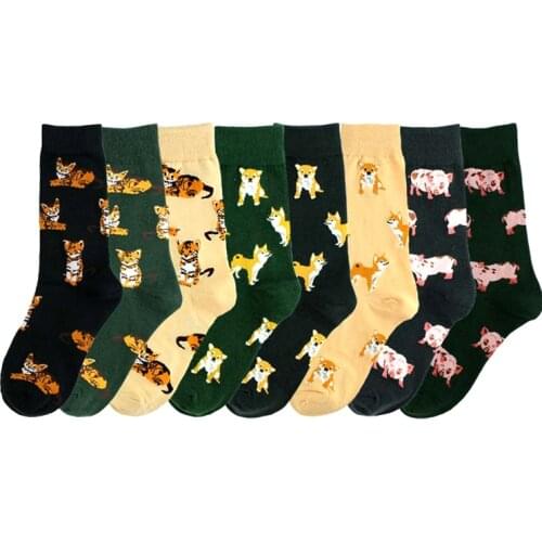 2020 Zoo Short Teckel Shiba Inu Socks Tiger Beagle Women Cute Pig Dog Buldog Cozy Socks Cotton Ladies Pattern Animal Socks