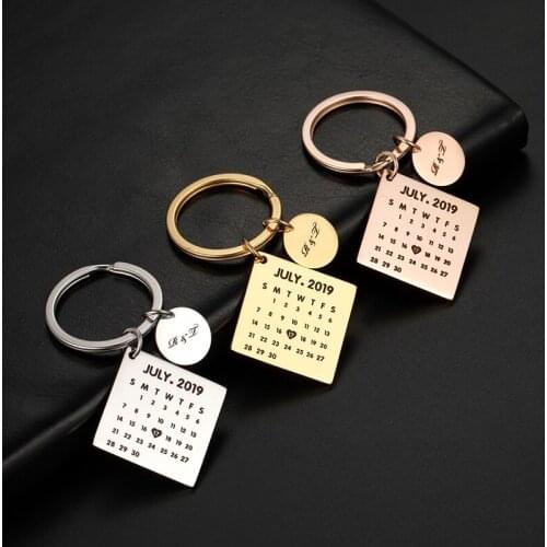 Lemegeton Personalized Custom Calendar KeyChain Highlighted with Heart Date Engrave Date Wedding Anniversary Birthday Keyring